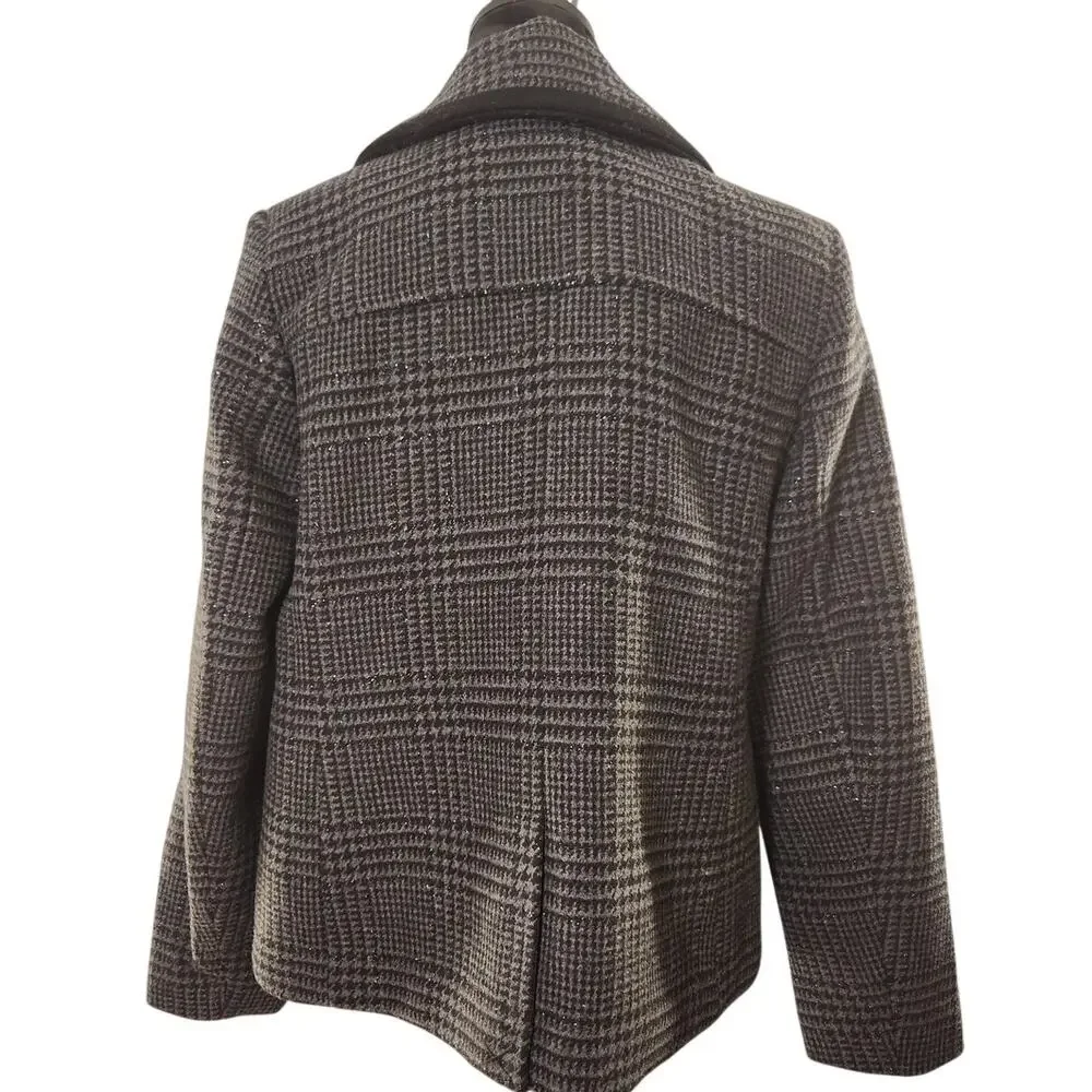 KATE SPADE NWT Sparkle Houndstooth Wool Blend Peacoat, Size Small